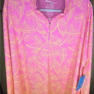 Golf Birdies Pink and Yellow Leaf Pattern Zip Up Sweater
